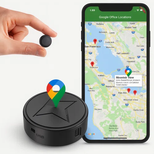 Chargeur sans fil USB noir avec logo étoile et épingle colorée-img