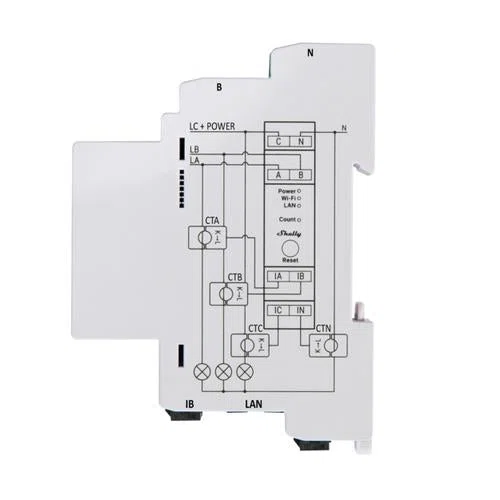 Shelly PRO 3EM 120A 3-Phase Energy Meter, WiFi/Bluetooth - Billede 2